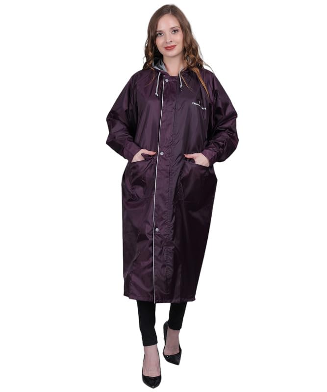 YOUTH ROBE - Premium Brand Womens Long Waterproof Rain Coat Lightweight Hooded Trench Jacket for Outdoor, Travel & Everyday Wear with Storage Bag