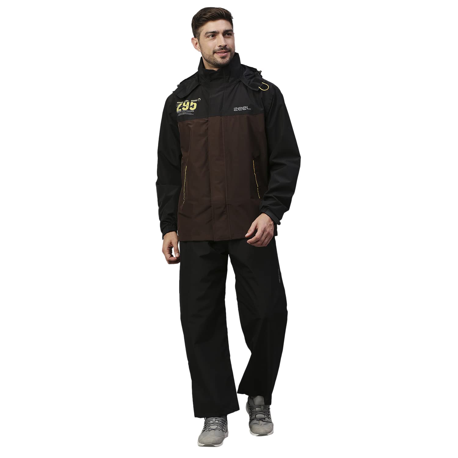 ZEEL Rain Coat for Men Waterproof for Bike Riders with Adjustable Hood along with inner pockets,Waterproof Double Layered Rainwear Suit with Polyester Jacket,Pants and Carrying Pouch,ZT5