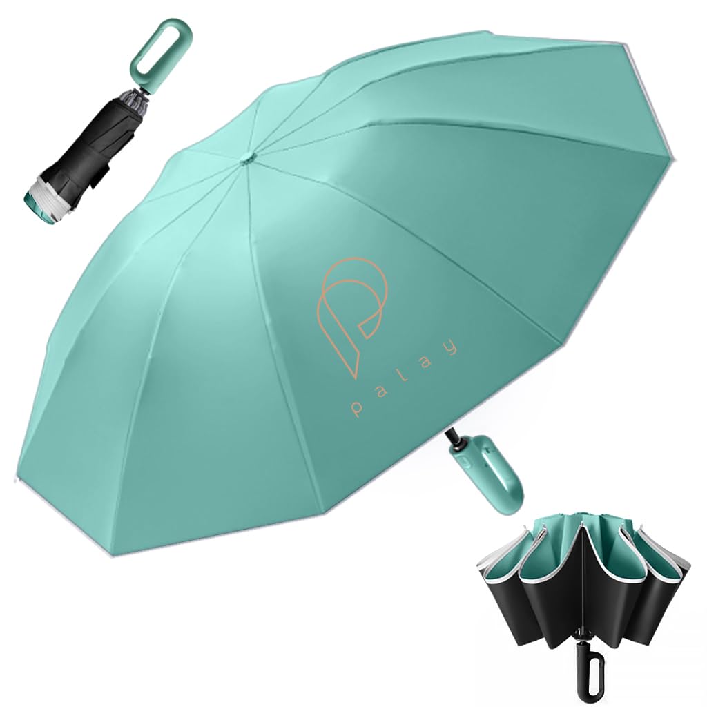 PALAY Big Umbrella for Sun Rain Protection, Auto Open Close Travel Folding Umbrella, Windproof Reinforced Fiberglass Ribs, UV Protection Umbrella with Anti-Slip Handle Design for Outdoor Commute