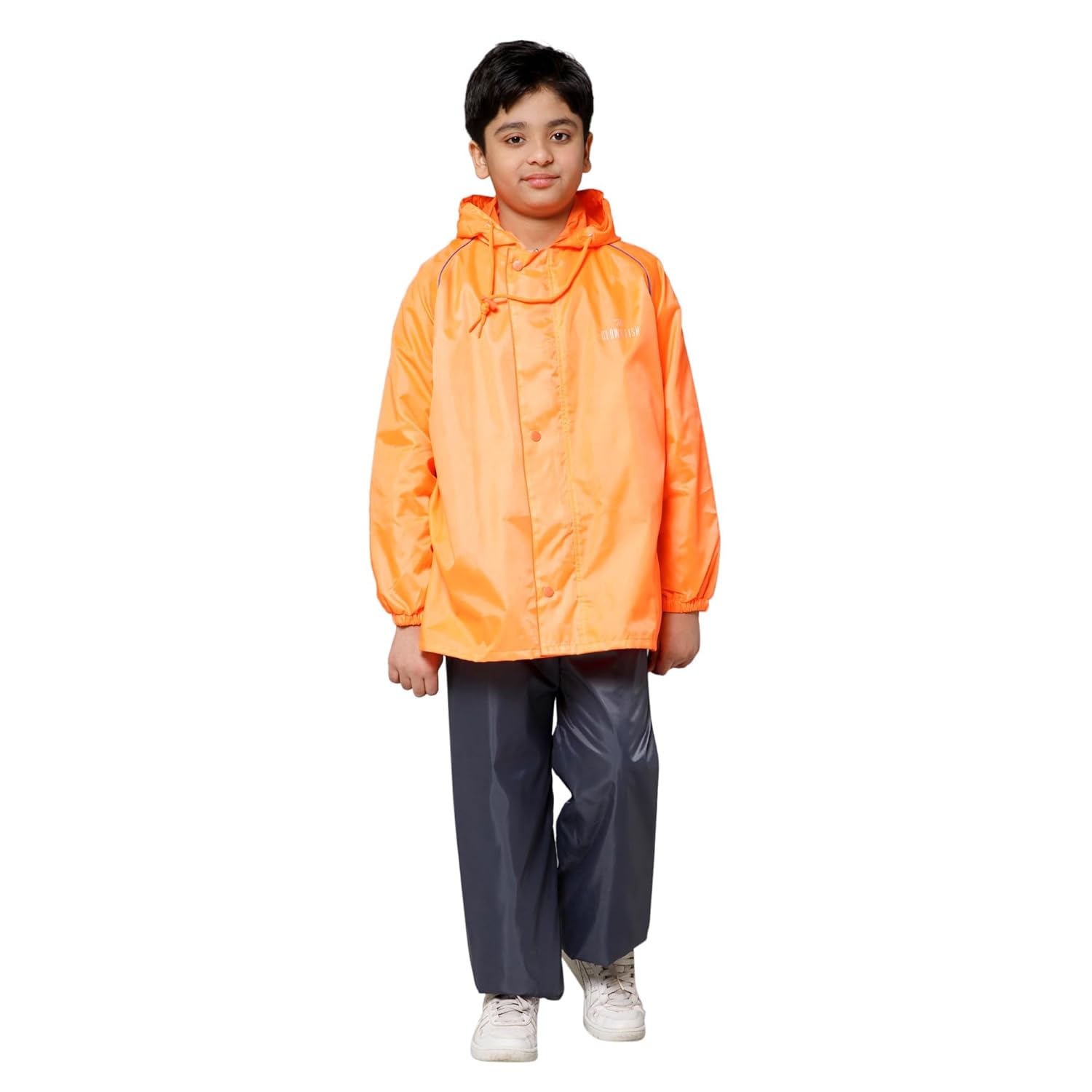 THE CLOWNFISH Kid's Waterproof Double Coating Reversible Standard Length Raincoat With Hood & Reflector Logo At Back, Top & Bottom Printed Plastic Pouch