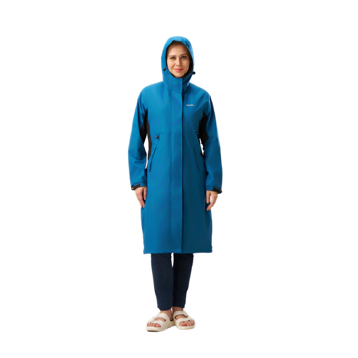 ZEEL Rain Coat for Women Waterproof High Neck Polyester Rainwear with Adjustable Drawstring and Pocket, Hooded Long Rain Coat Jacket,ZKL01