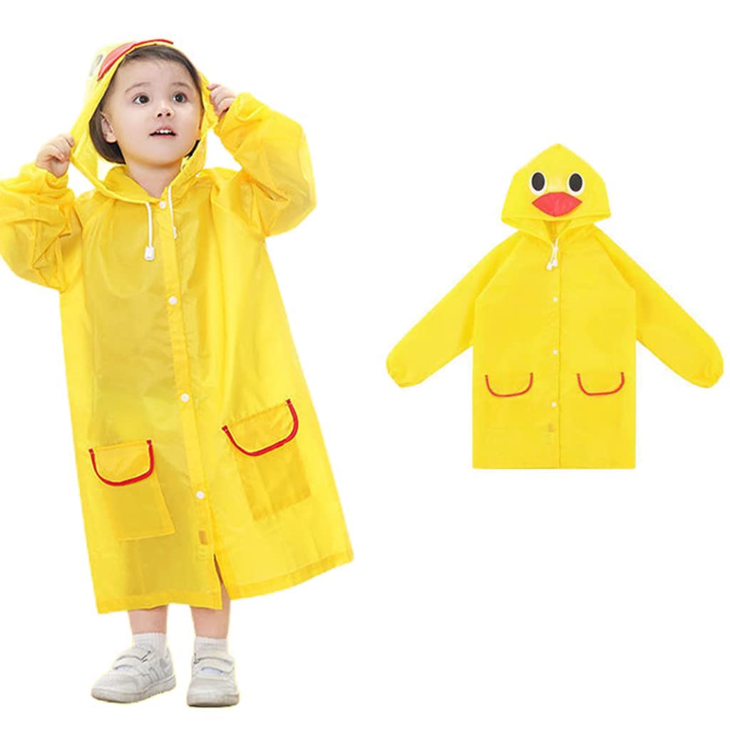 GUSTAVE Yellow Raincoat for Kids,Boys & Girls with Hood,Polyester Rain Ponchos with Pockets and School Bag Coverage,Bright Color for 3 to 7 Years Old Kids