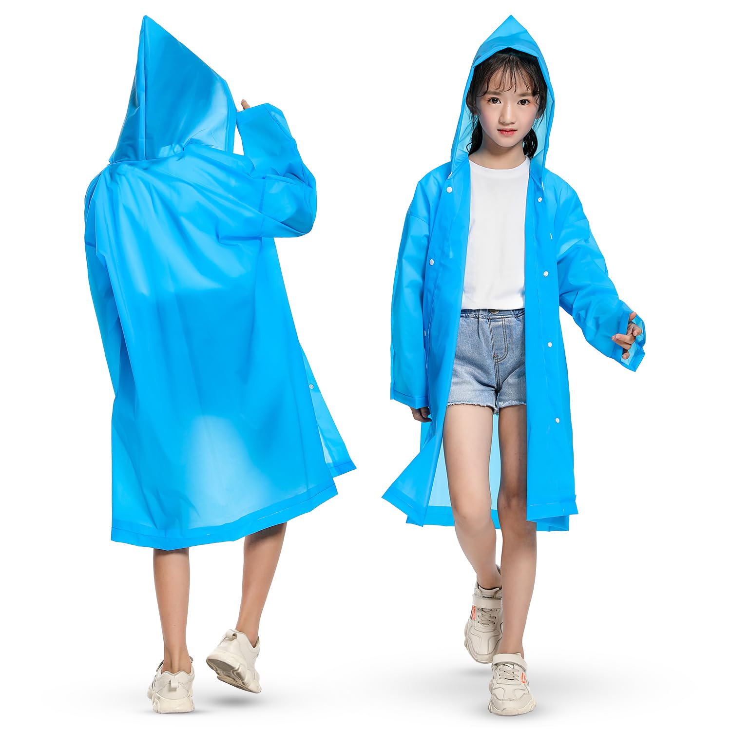 HACER Raincoat Waterproof Full Length Hood & Pockets Rainwear for Kids- (Blue, Free Size, 1 Pc)