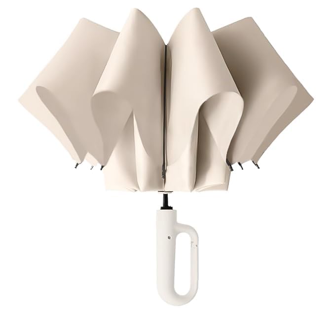 TEKCOOL UV Umbrella with Novelty Carabiner Handle, Travel Umbrellas for Rain and Sun Windproof Compact, Automatic Open Close, 8 Ribs, Portable Umbrella for Men and Women(Beige)