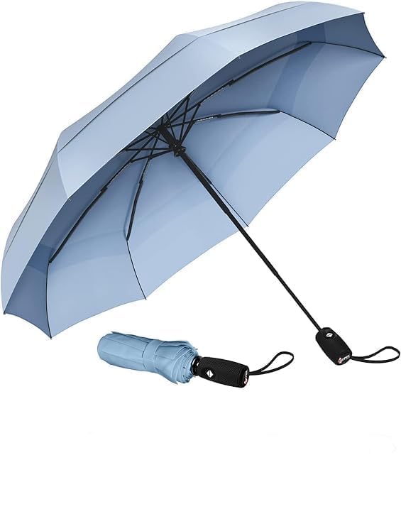 FIGMENT Windproof Travel Umbrella, Automatic Open Close, Big Size for Men, Women, Kids, UV Protection, Stylish Folding Umbrella, Compact 3 Fold Design, Rain and Sun Umbrella, Lightweight (Light Blue)