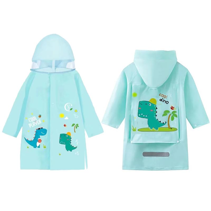 Bold N Elegant Dino Cute Astronaut Bunny Print Kids Hooded Raincoat Rain Jacket with Hood and Visor for Young Lil Toddler Tween School Boys and Girls