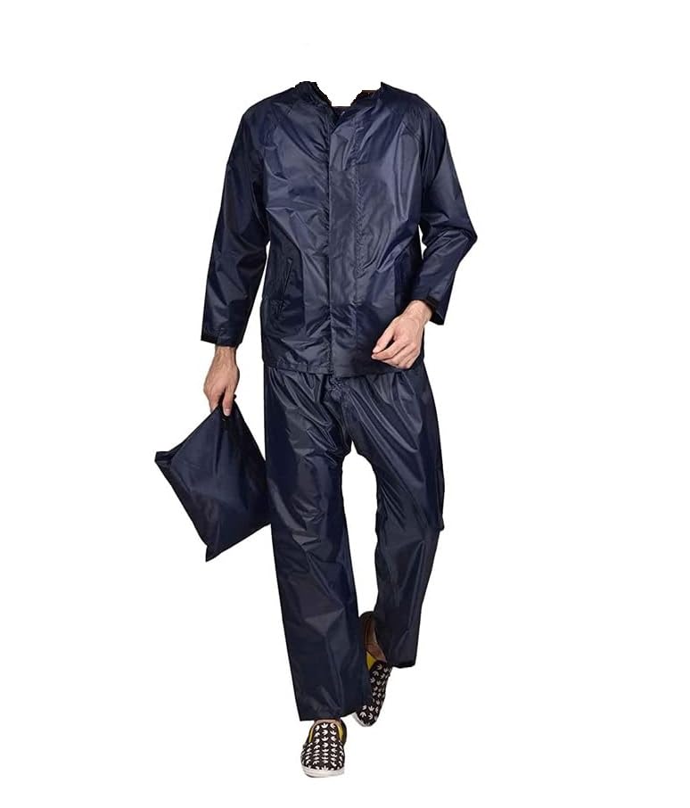 Auto Dean Premium Rain Coat for Men 2 pcs Suit, Water Resistant Polyester Fabric Waterproof Bike Raincoat with Hood - Dark Blue (Size 28 to 34 inch waist)