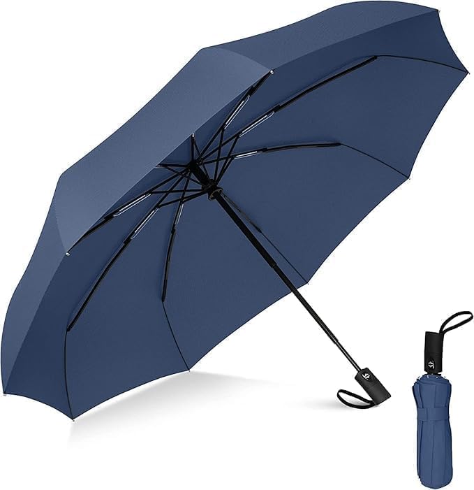 inulec Automatic Travel Umbrella - Stylish Windproof For Rain & Compact, Strong for Wind, Auto Open/Close Button, Travel-Friendly 3-Fold Design Perfect Umbrella for Men & Women