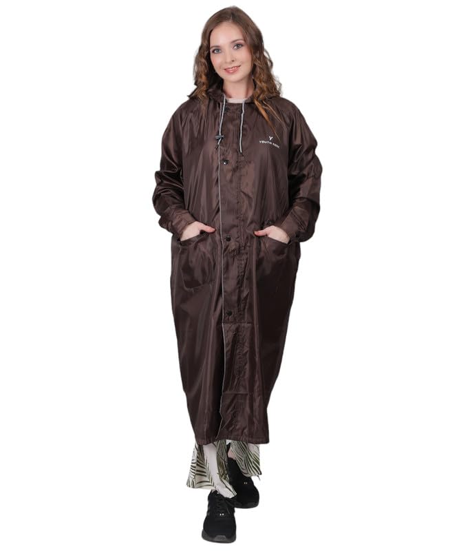 YOUTH ROBE - Premium Brand Womens Long Waterproof Rain Coat Lightweight Hooded Trench Jacket for Outdoor, Travel & Everyday Wear with Storage Bag