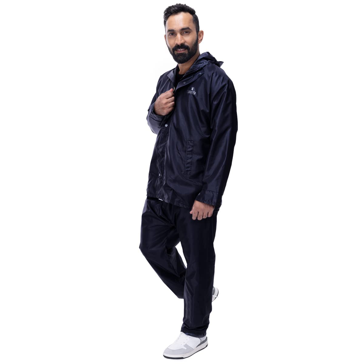 THE CLOWNFISH Men's Polyester Waterproof Standard Length Raincoat Double Coating Reversible Rain Suit With Hood & Inner Mobile Pocket, Set Of Top And Bottom.