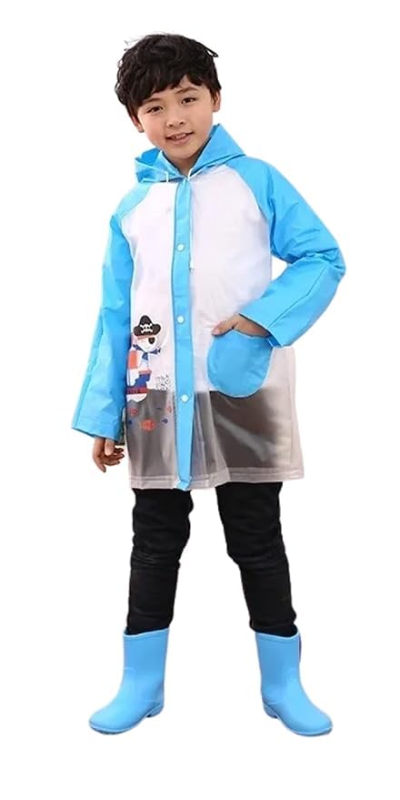 CROWNNIMREET Kids Waterproof Long Raincoat for Boys & Girls  Lightweight PVC Hooded Rain Coat for School, Travel & Outdoor Use