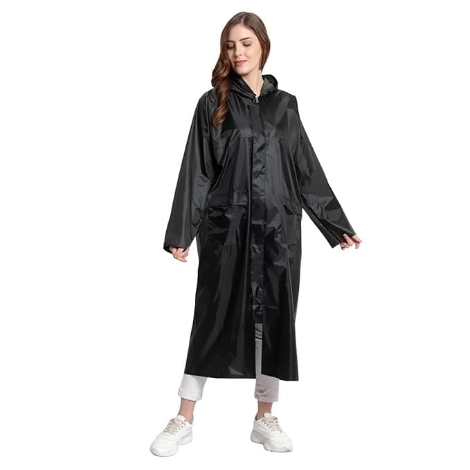 Cool Dealzz Black Women's Premium PVC Raincoat/Rainwear/Long Coat - XX-Large Size