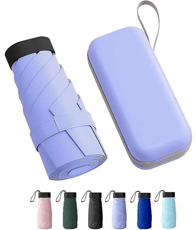 TEKCOOL Travel Mini Folding Compact Umbrella with Case, Manual Open 6 Ribs Lightweight Portable, Small Sun & Rain Pocket Umbrella for Girls and Women- Use in Rain & Summer(Purple)
