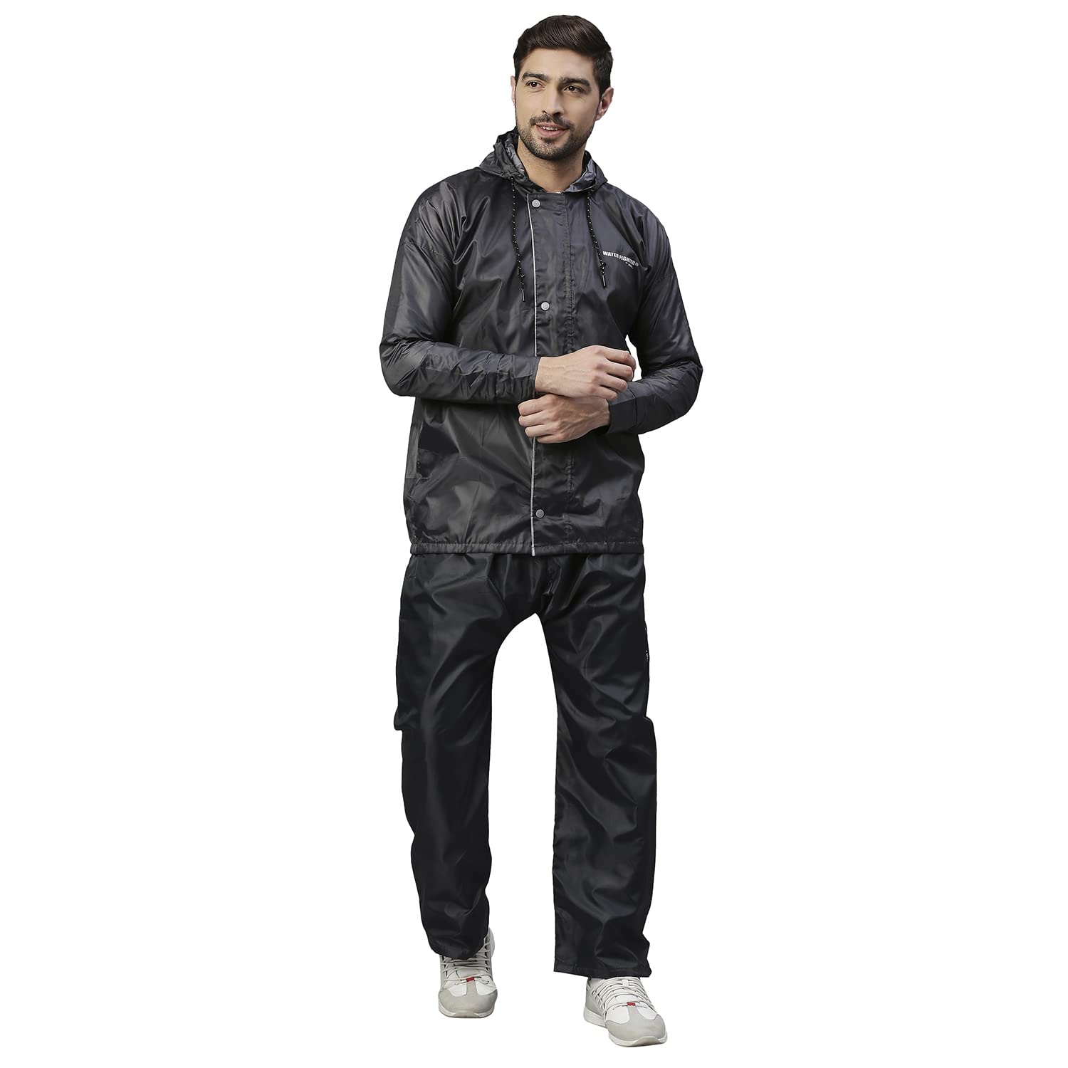 ZEEL Waterfighter Rain Coat for Men with Adjustable Hood along with inner pockets,Waterproof Rainwear Suit for Bike Riders with Polyester Jacket and Pants,WF121ECO