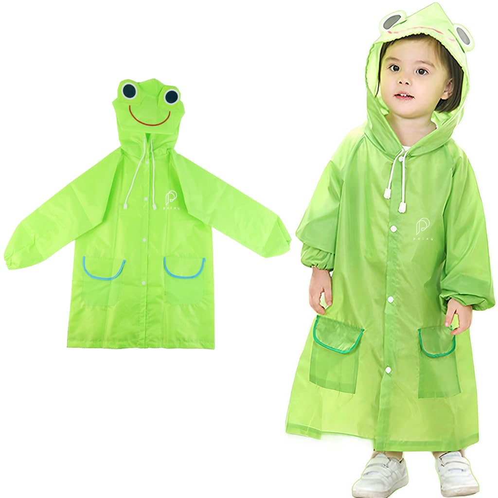 PALAY Raincoat for Kids, Polyester Normal Length Raincoat for School Boys & Girls with Hood, Pockets and School Bag Coverage Bright Color Raincoat for 3-7