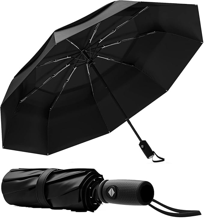 MOROVIK Portable Auto Travel Umbrella - Windproof for Rain, Strong for Wind, Auto Open/Close Button, Perfect Car Umbrella for Men & Women