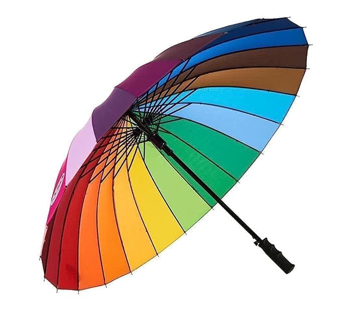 Etailista Large Rainbow Umbrella - 16-Rib Heavy Duty Stick Umbrella with J-Handle for Rain, Photography & Sun Protection, Stylish Colorful Windproof & Waterproof Umbrella for Men & Women(Multicolor)
