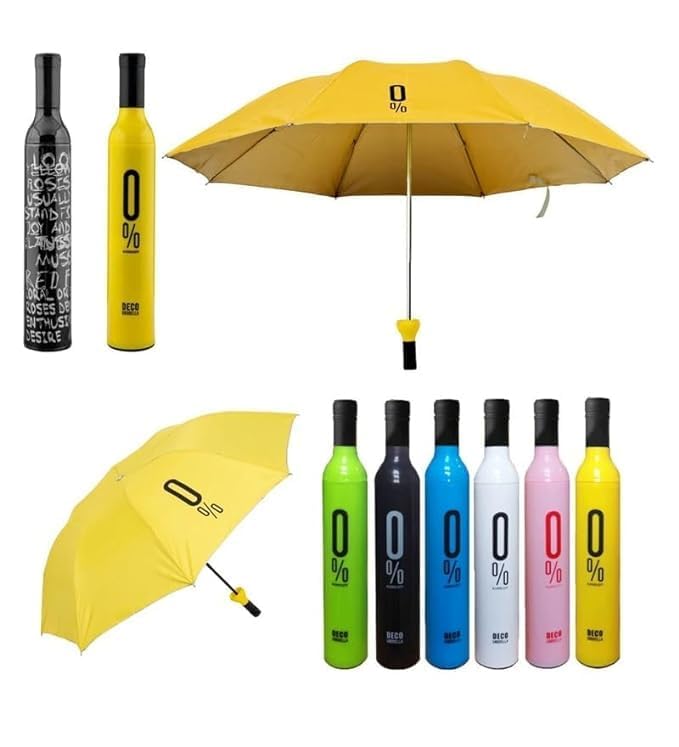 Wine Bottle Beautiful Travel Umbrella Automatic Strong Durable Premium Grip Folding Umbrella for Rain, Sun Light Protection for Men & Women, Fun Gift, Random Color