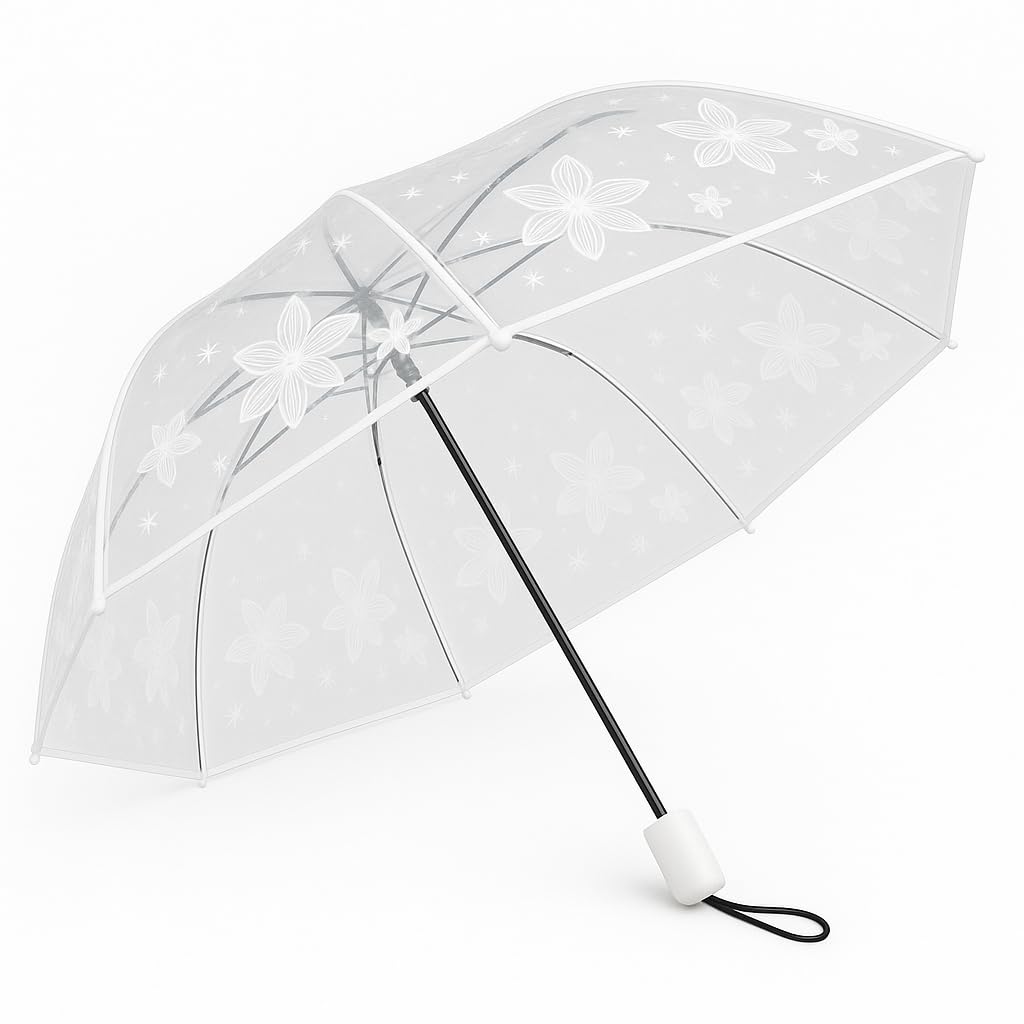 The Purple Tree 3-Fold Automatic Transparent Umbrella with Sleek White Trimmings Stylish, Durable & Windproof Rain Protection, Trendy Transparent umbrella, Best Rain Umbrella