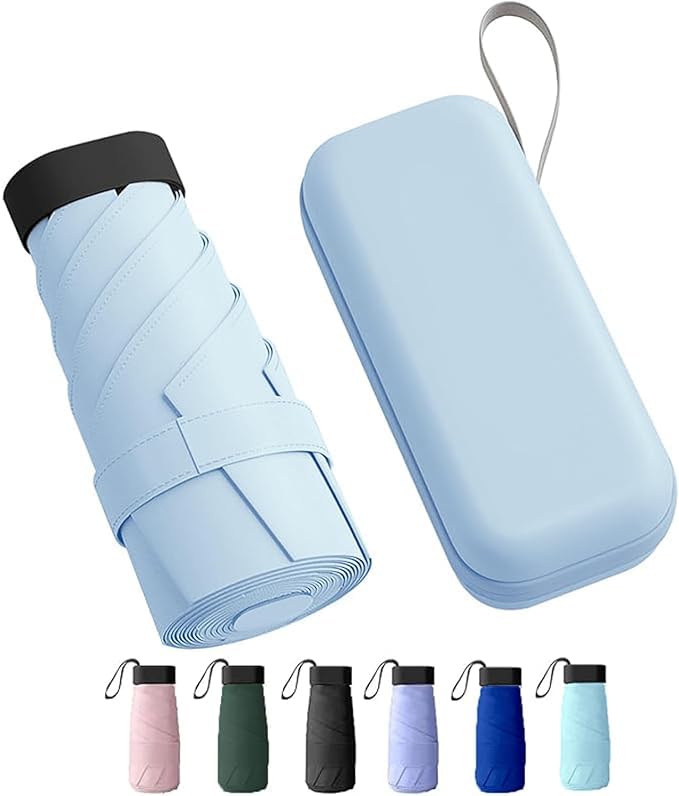 TEKCOOL Travel Mini Folding Compact Umbrella with Case, Manual Open 6 Ribs Lightweight Portable, Small Sun & Rain Pocket Umbrella for Girls and Women- Use in Rain & Summer(Skyblue)