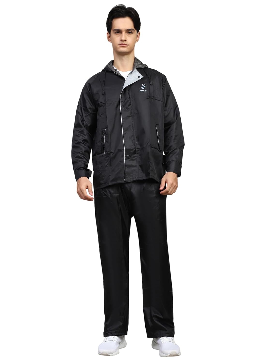 Shasmi Black Rain Coat for Men Waterproof Raincoat with Pants Polyester Double Layer Rain Coat For Men Bike Rain Suit Rain Jacket Suit Inner Mobile Pocket with Storage Bag (Rainy 174)