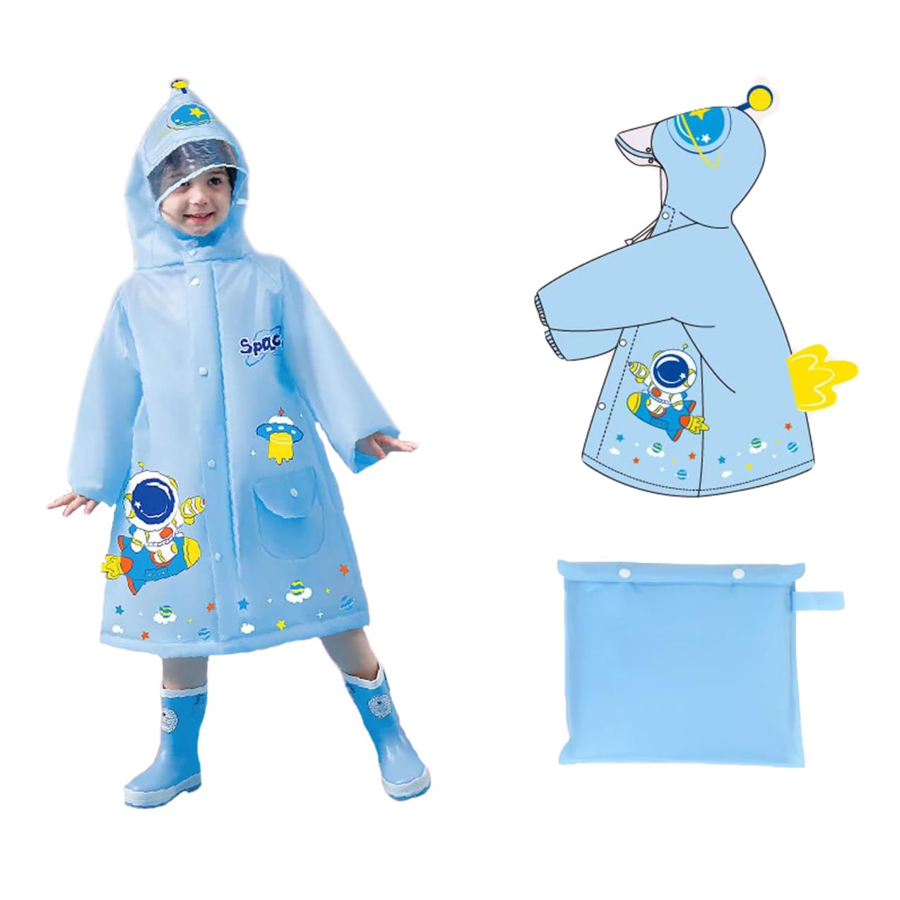 Bold N Elegant 3D Kids Cartoon Soft Luxurious Waterproof Raincoat Rain Jacket Rain Suit with Backpack Space and a complimatory Storage Pouch for Kids Boys n Girls