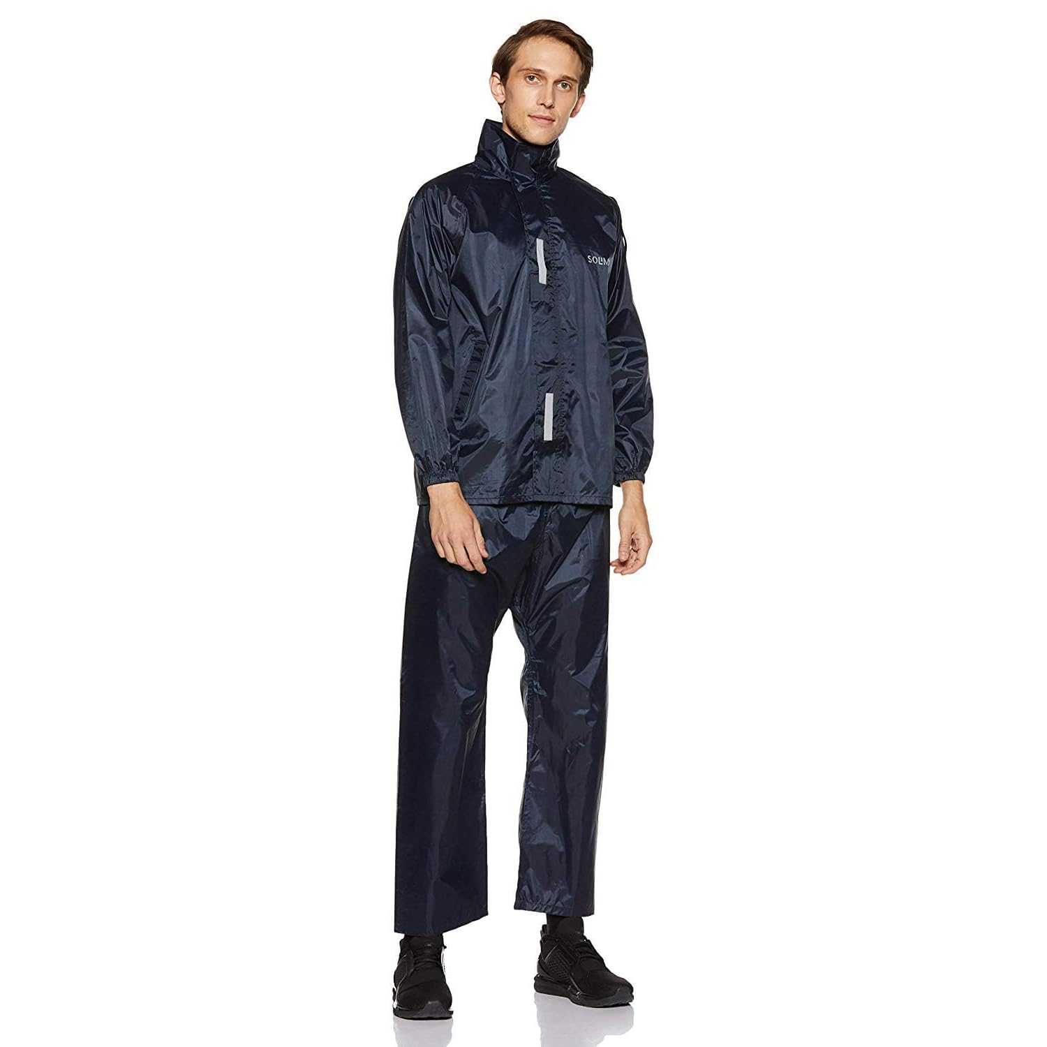 Amazon Brand - Solimo Men's Polyester Water Resistant Casual Style Rain Coat with Pant (Blue, X-Large)