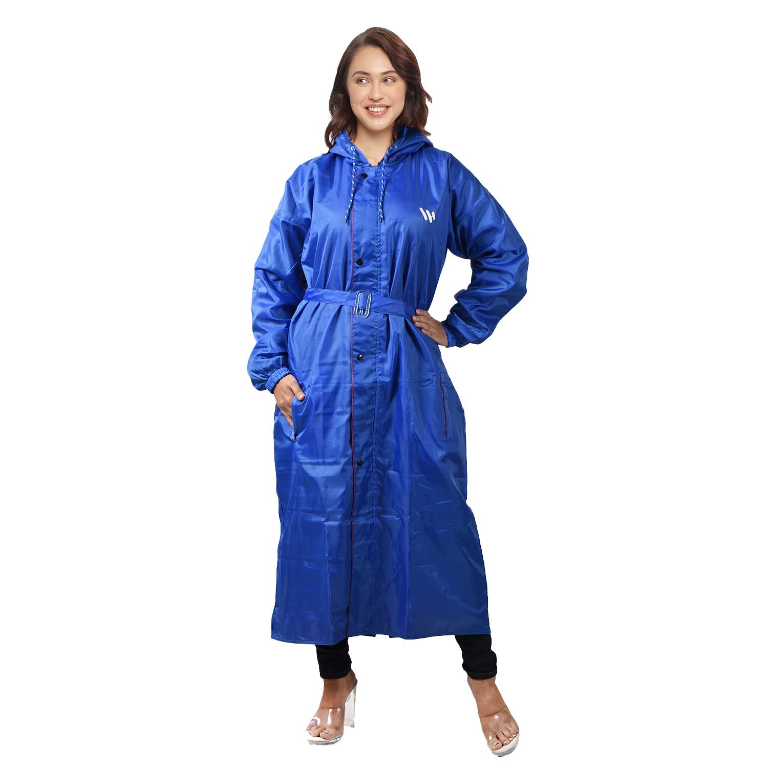 Wet Off Hood Premium Raincoat for Women | Reversible 2-Layer PVC | Reflective Trims | Adjustable Hood & Belt