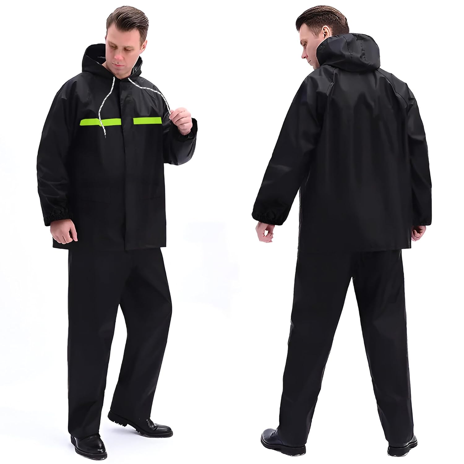 Hacer Raincoat with Reflective Strip Hooded and Adjustable Waterproof Poncho Rainwear Reversible Men & Women