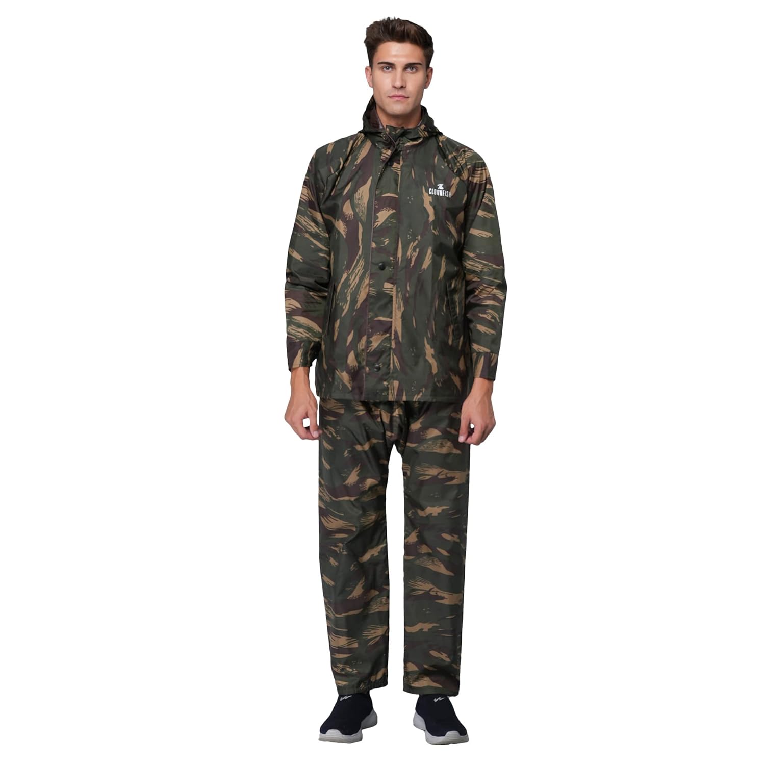 THE CLOWNFISH Polyester Standard Length Raincoats For Men Waterproof Reversible For Bike Double Layer With Hood Rain Coat For Men. Set Of Top And Bottom.