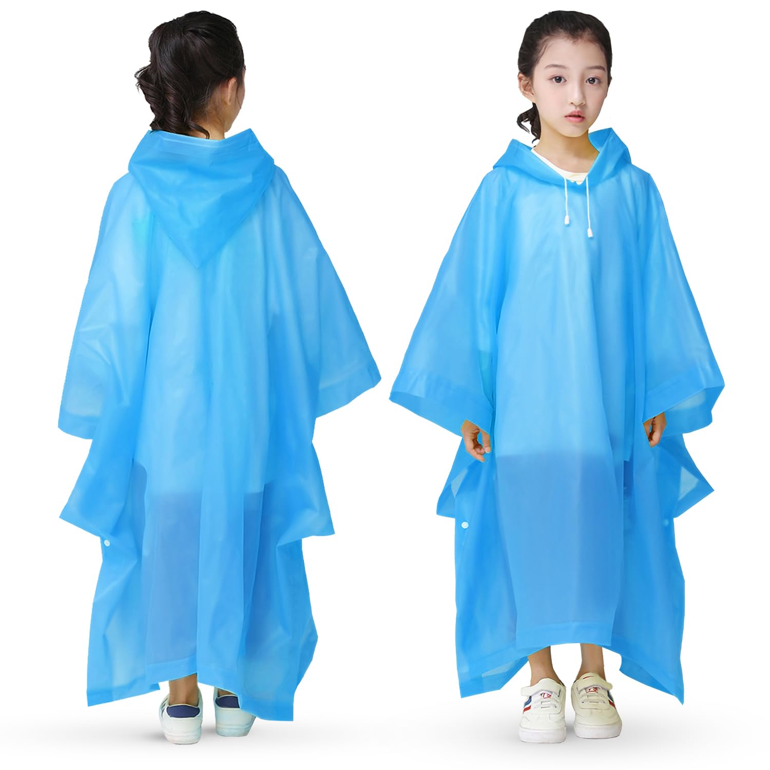 HACER Raincoat Poncho Waterproof Full Length Hood & Pockets Rainwear for Kids- (Blue, Free Size, 1 Pc)