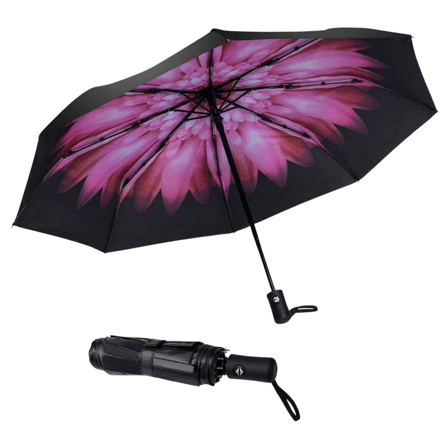 FIGMENT Windproof Travel Umbrella, Automatic Open Close, Big Size for Men, Women, Kids, UV Protection, Stylish Folding Umbrella, Compact 3 Fold Design, Rain and Sun Umbrella, Lightweight (Flower)