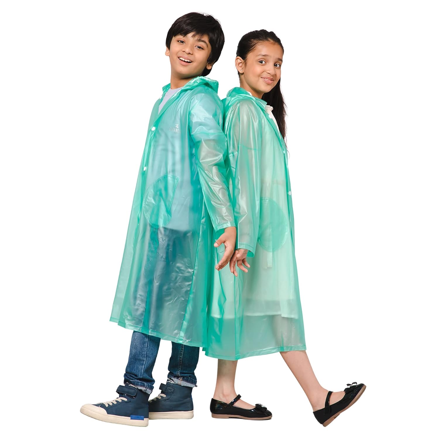 THE CLOWNFISH Polyester Drench Dew Series Unisex Kids Waterproof Single Layer Pvc Standard Length Longcoat/Raincoat With Adjustable Hood.