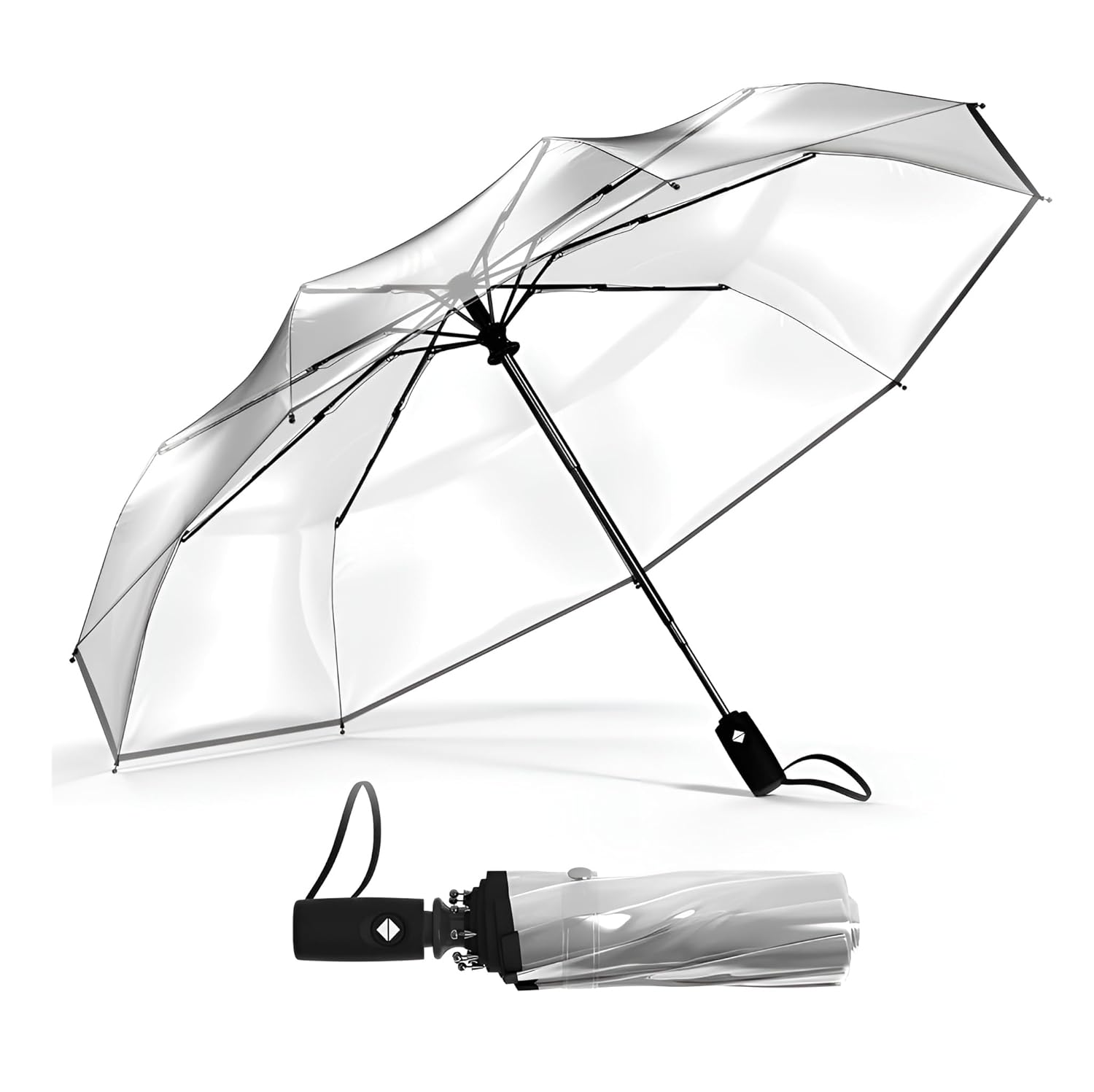 Contacts Transparent Windproof Travel Waterproof Canopy, Strong Fiberglass Frame Portable Umbrella for Rain